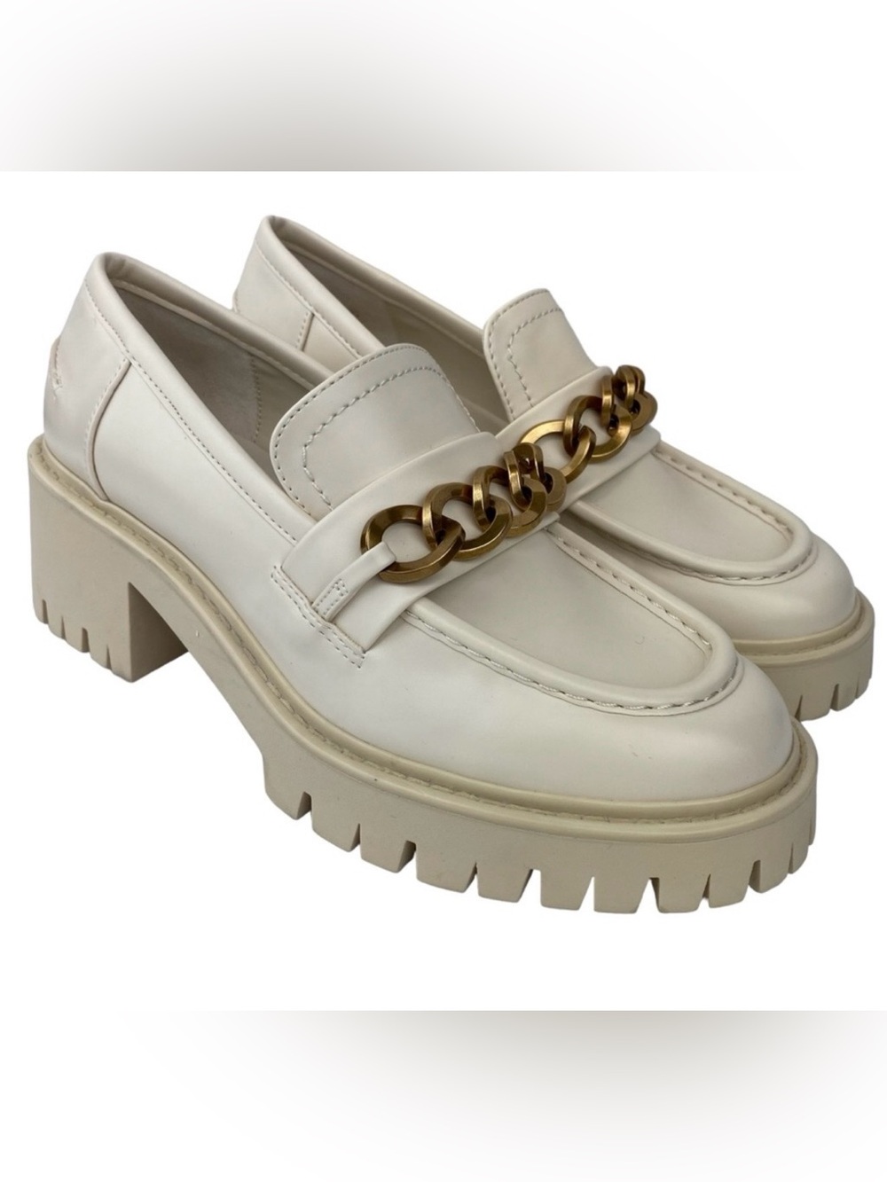 ZARA Chunky Lug Heeled Loafers Off White Chain Detail Platform Shoes Size 10 NEW